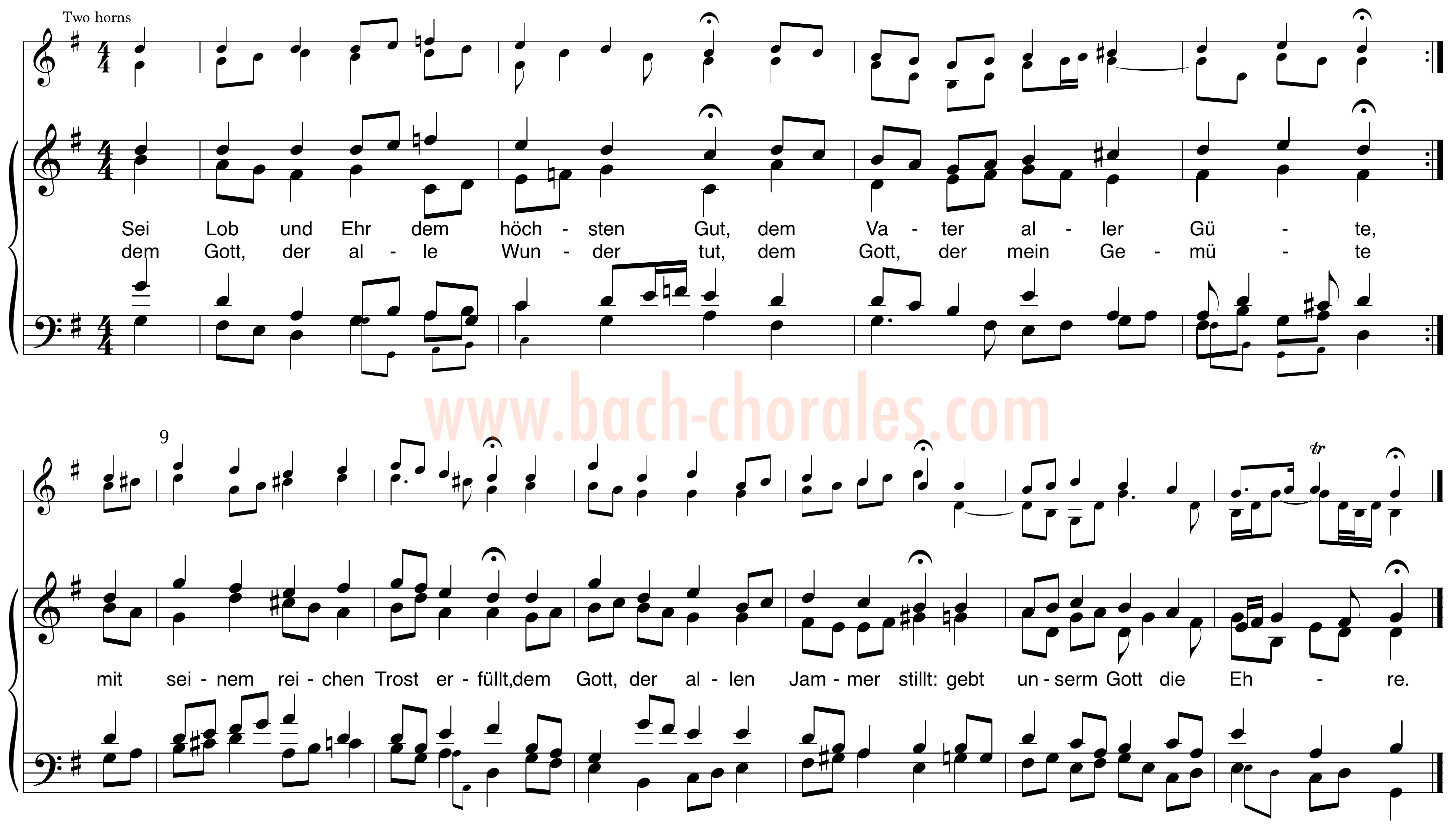 notenbeeld BWV 251 op https://www.bach-chorales.com/