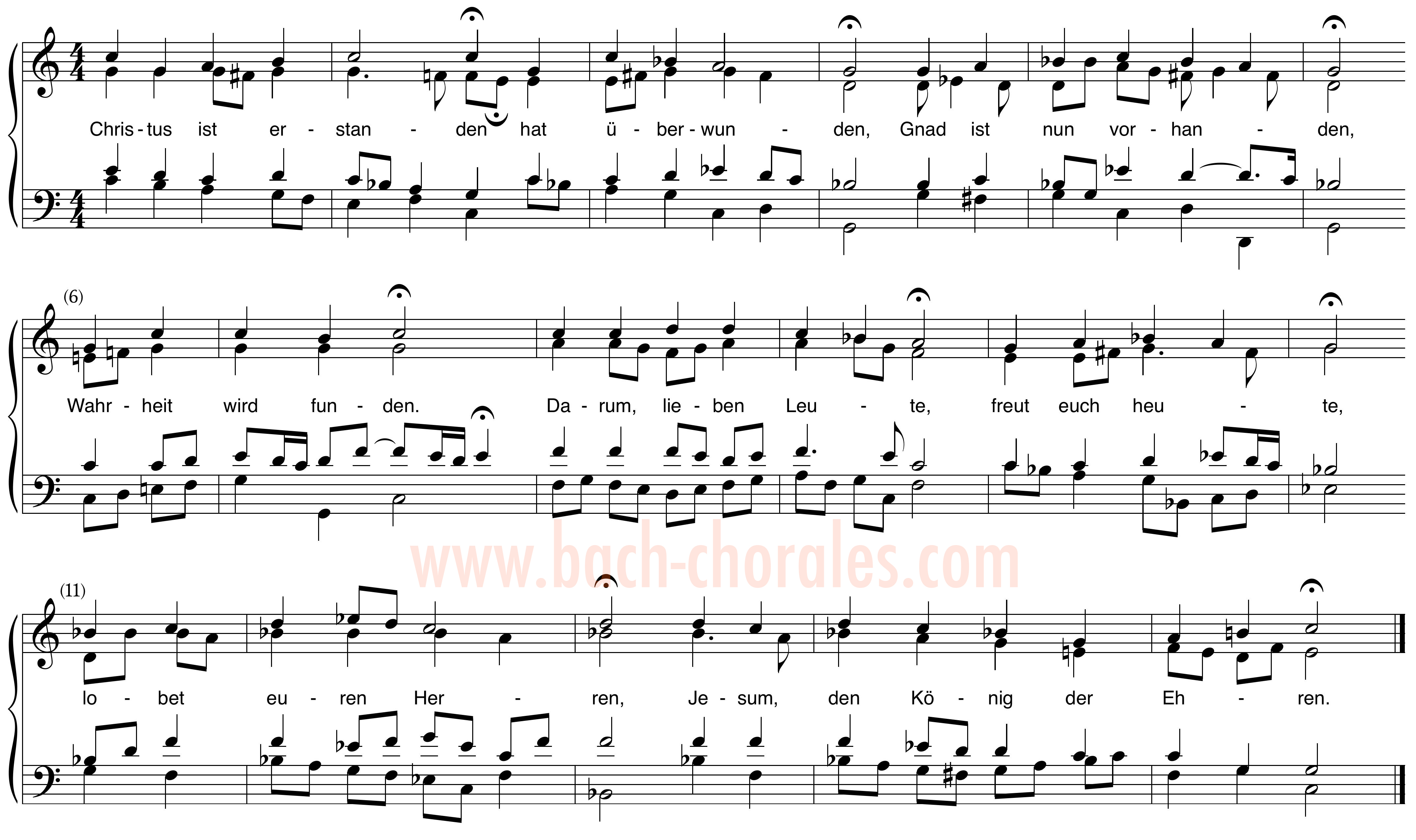 notenbeeld BWV 284 op https://www.bach-chorales.com/