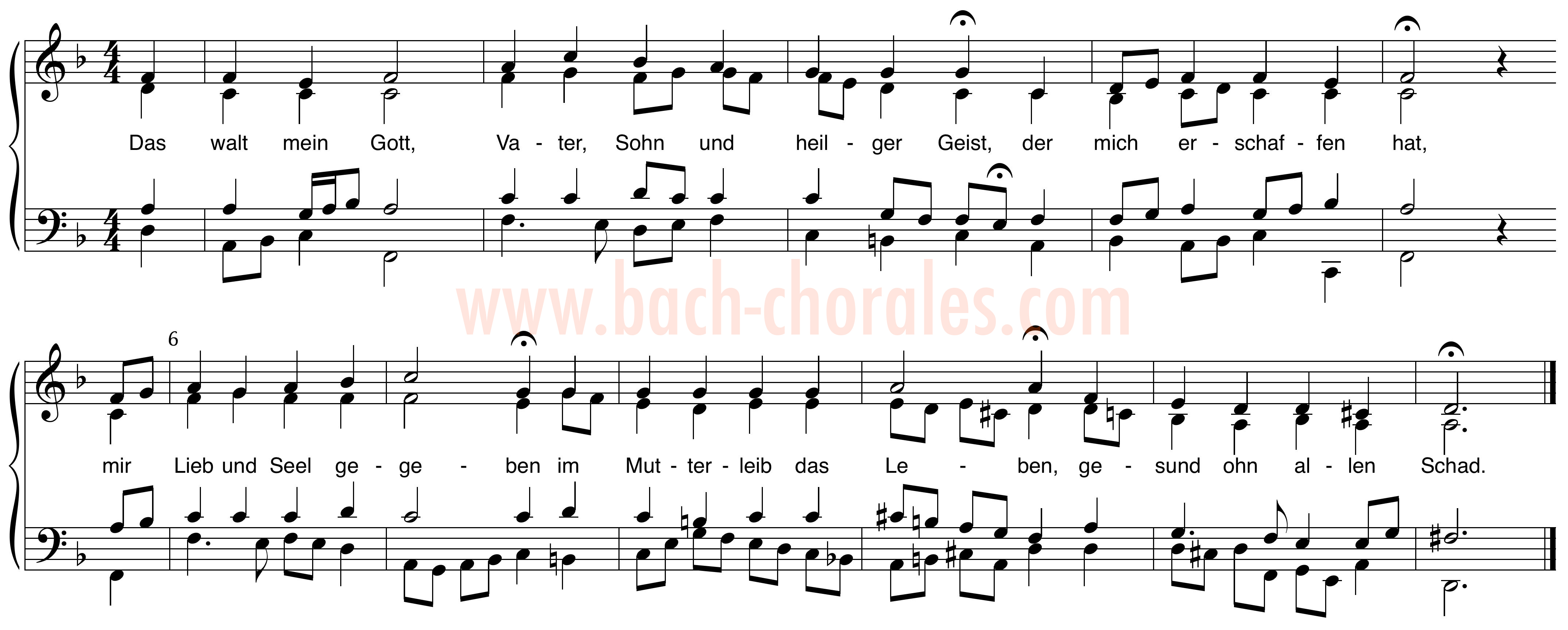 notenbeeld BWV 291 op https://www.bach-chorales.com/