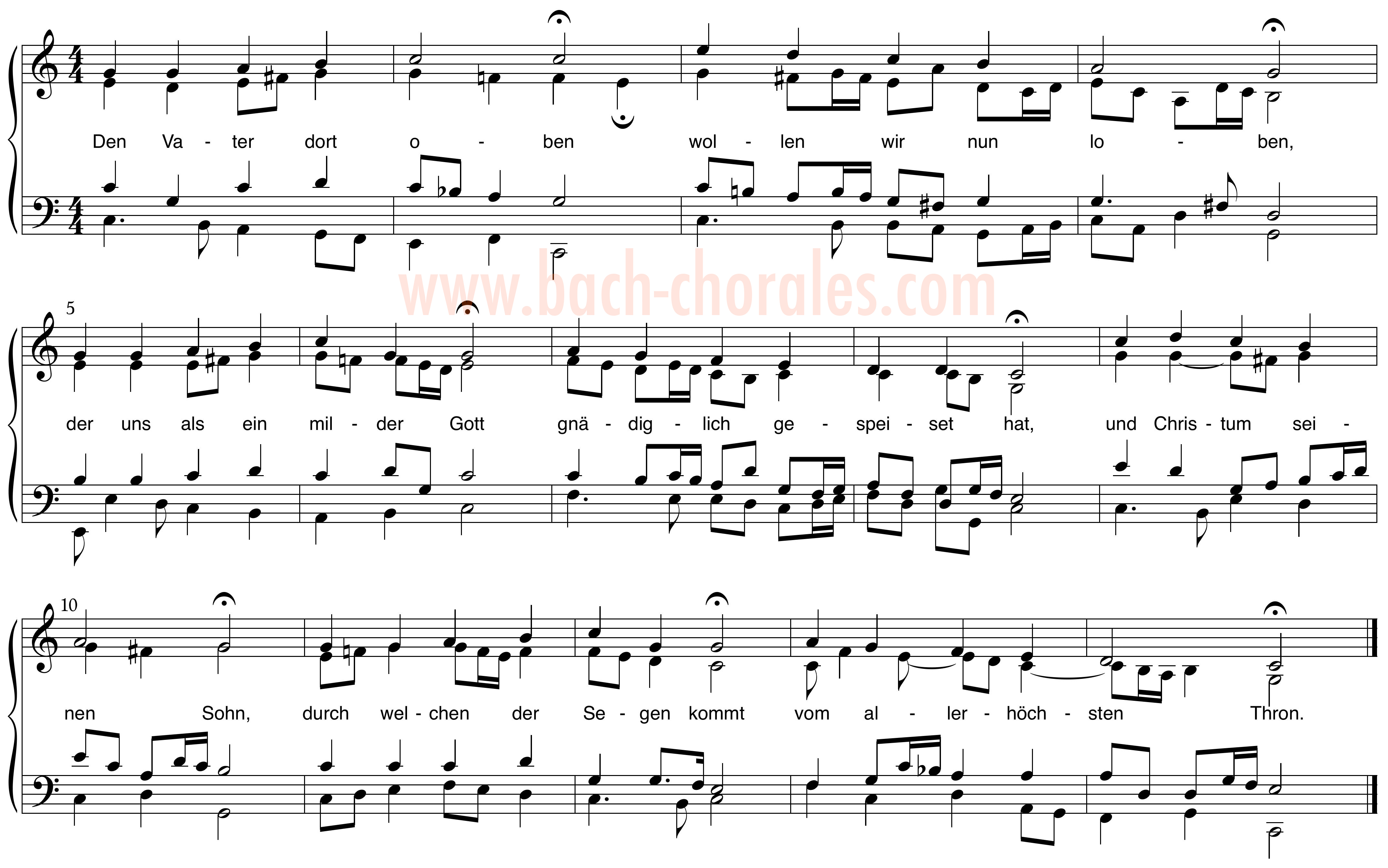 notenbeeld BWV 292 op https://www.bach-chorales.com/