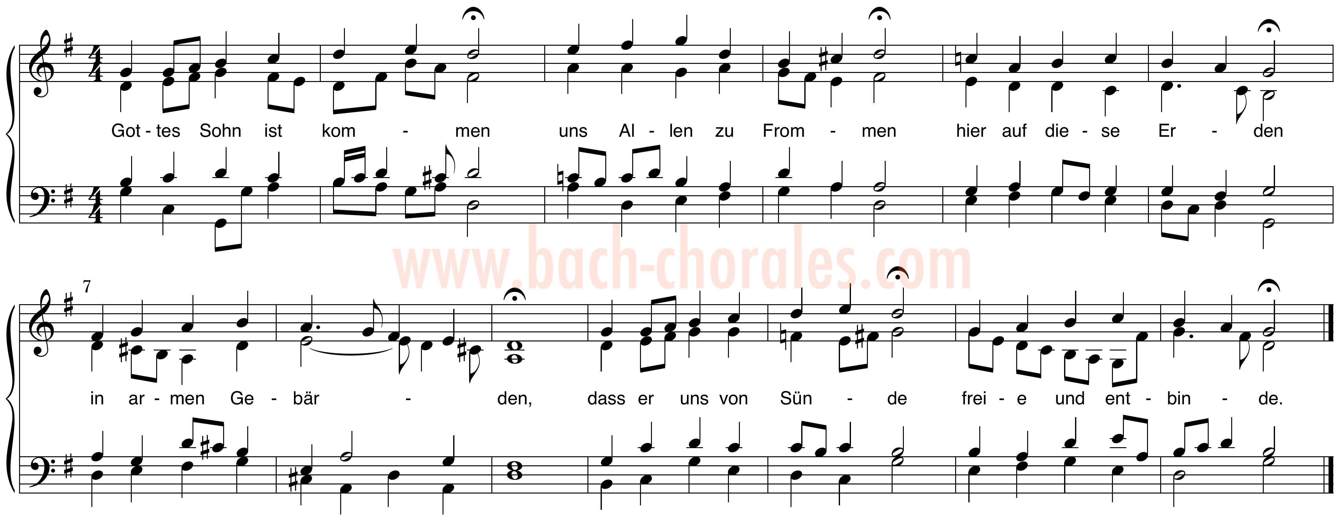 notenbeeld BWV 318 op https://www.bach-chorales.com/